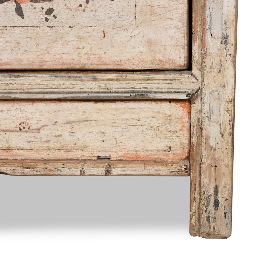 Leg Detail From Antique Pale Painted Mongolian Sideboard - Ca 1920 | Indigo Antiques