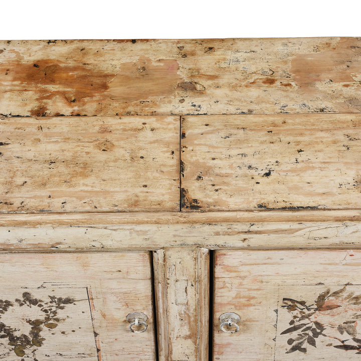 Top Down View Of Antique Pale Painted Mongolian Sideboard - Ca 1920 | Indigo Antiques