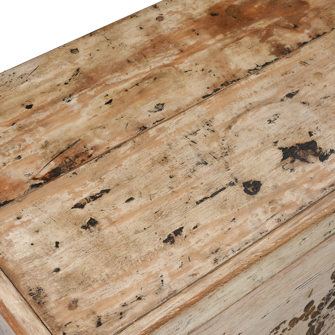 Top Down View Of Antique Pale Painted Mongolian Sideboard - Ca 1920 | Indigo Antiques