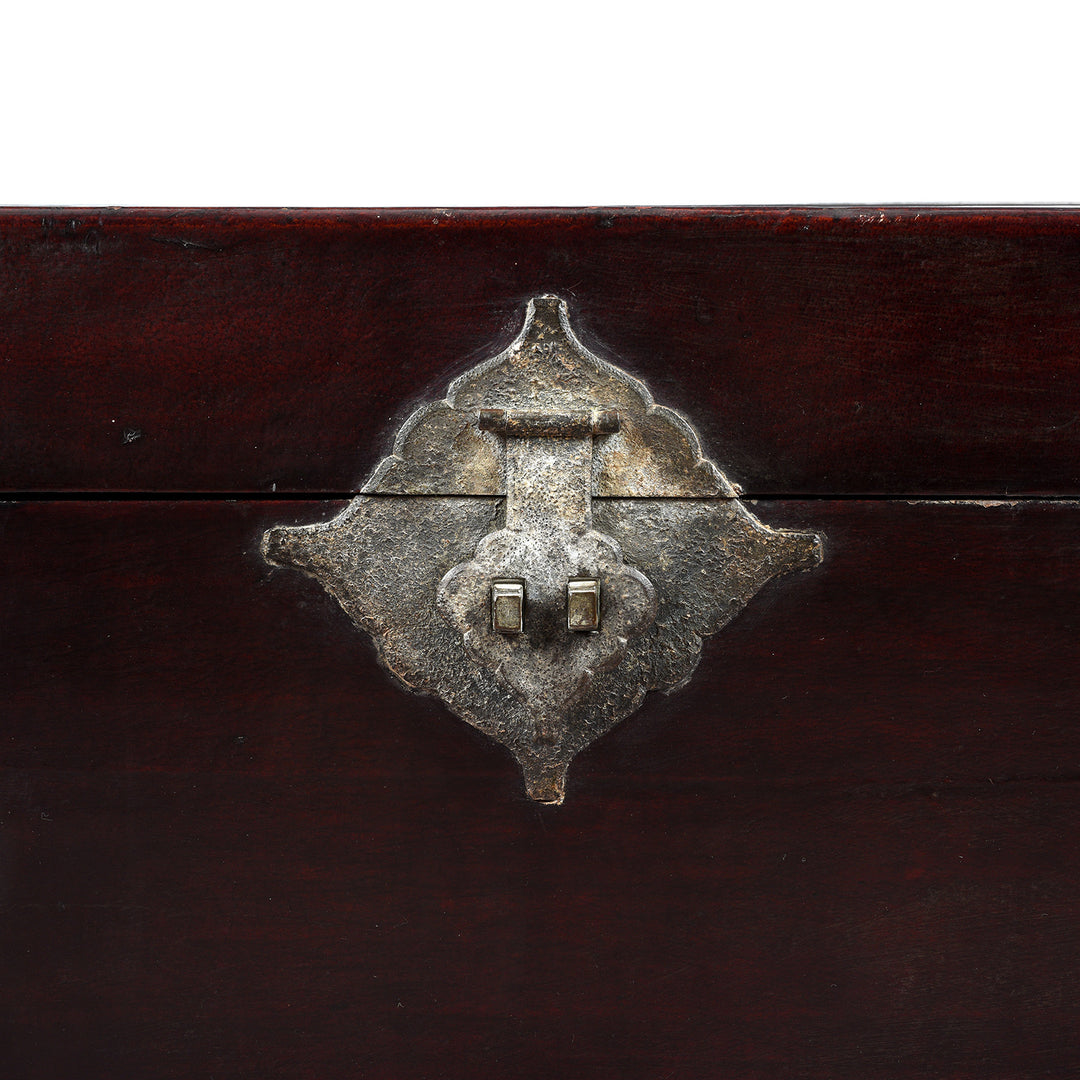 Latch Detail From Antique Aubergine Leather Trunk From Shanghai - Ca 1920 | Indigo Antiques