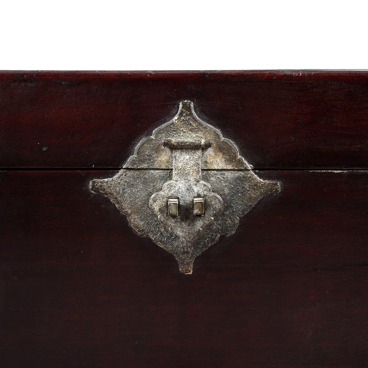 Latch Detail From Antique Aubergine Leather Trunk From Shanghai - Ca 1920 | Indigo Antiques