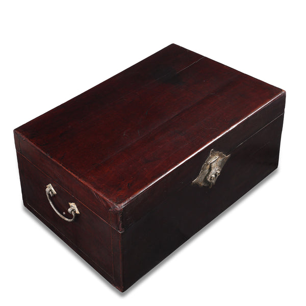 Aubergine Leather Trunk From Shanghai - Early 19thC