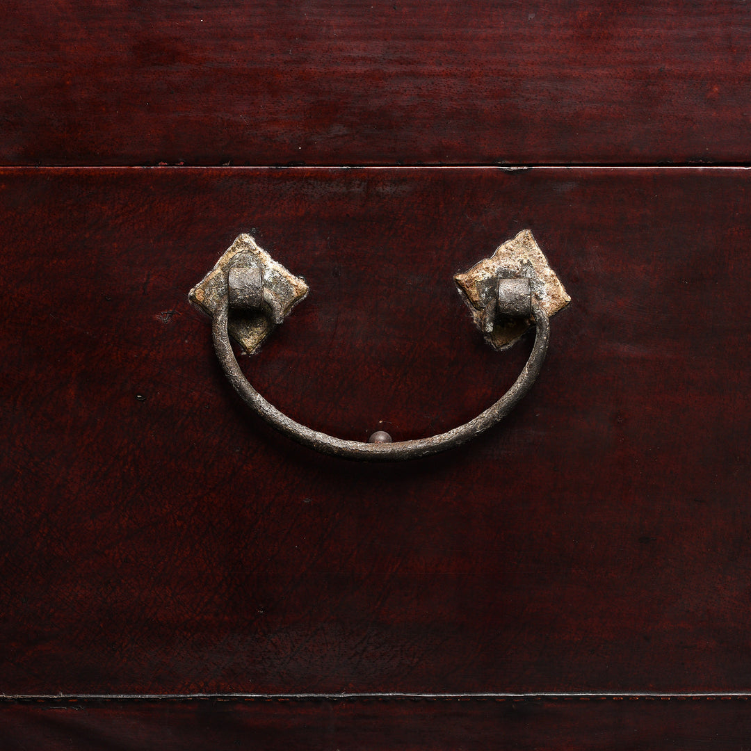 Handle Detail From Antique Aubergine Leather Trunk From Shanghai - Ca 1920 | Indigo Antiques