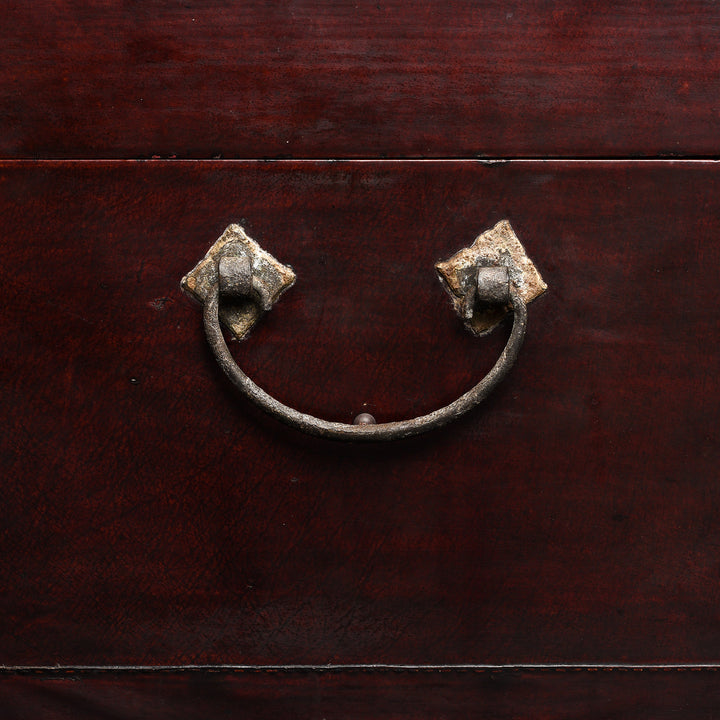 Handle Detail From Antique Aubergine Leather Trunk From Shanghai - Ca 1920 | Indigo Antiques