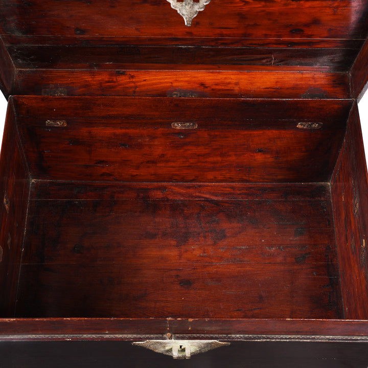 Interior Of Antique Aubergine Leather Trunk From Shanghai - Ca 1920 | Indigo Antiques