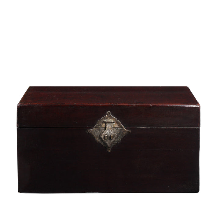 Antique Aubergine Leather Trunk From Shanghai - Ca 1920 | Indigo Antiques