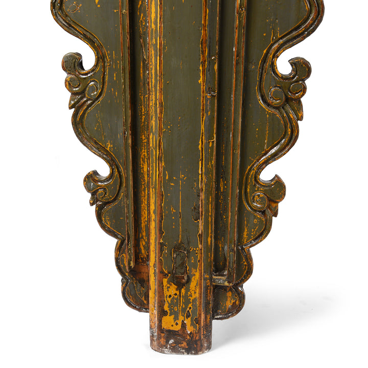 Leg Detail From Antique Painted Elm Altar Table From Qinghai -19th Century | Indigo Antiques