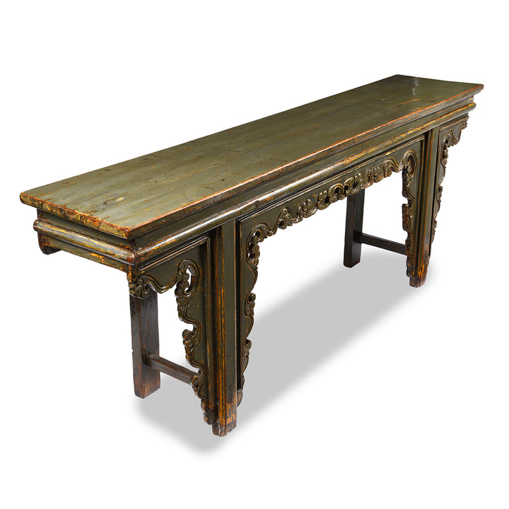 Angled View Of Antique Painted Elm Altar Table From Qinghai -19th Century | Indigo Antiques