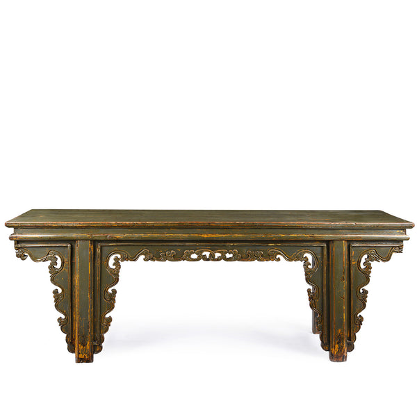 Painted Elm Altar Table From Qinghai -19th Century
