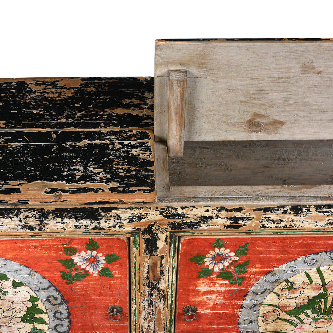 Hatch Detail From Antique 2 Door Painted Mongolian Sideboard - Ca 1920 | Indigo Antiques