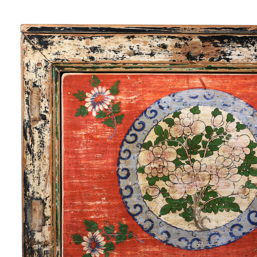 Corner Detail From Antique 2 Door Painted Mongolian Sideboard - Ca 1920 | Indigo Antiques