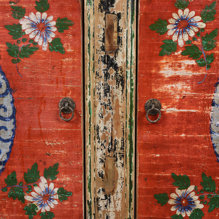 Handles Detail From Antique 2 Door Painted Mongolian Sideboard - Ca 1920 | Indigo Antiques