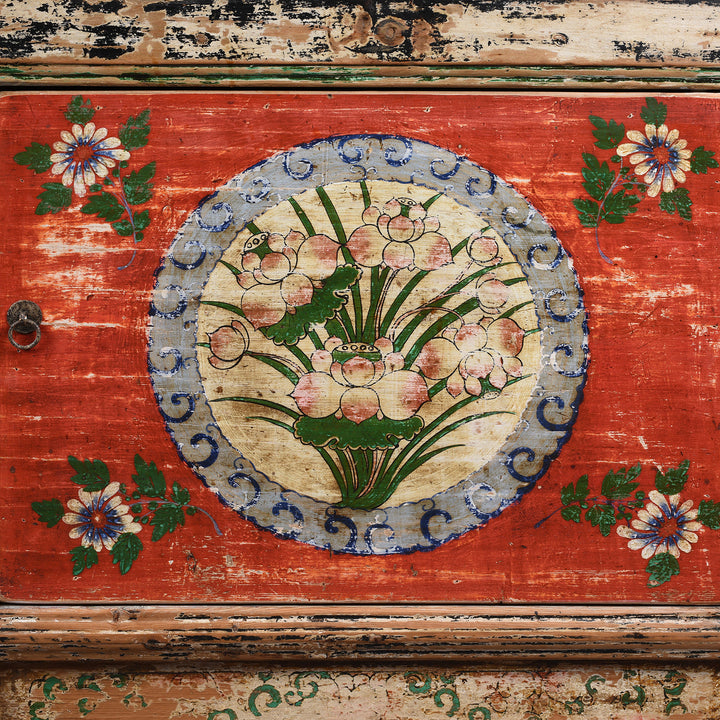 Paintwork Detail From Antique 2 Door Painted Mongolian Sideboard - Ca 1920 | Indigo Antiques