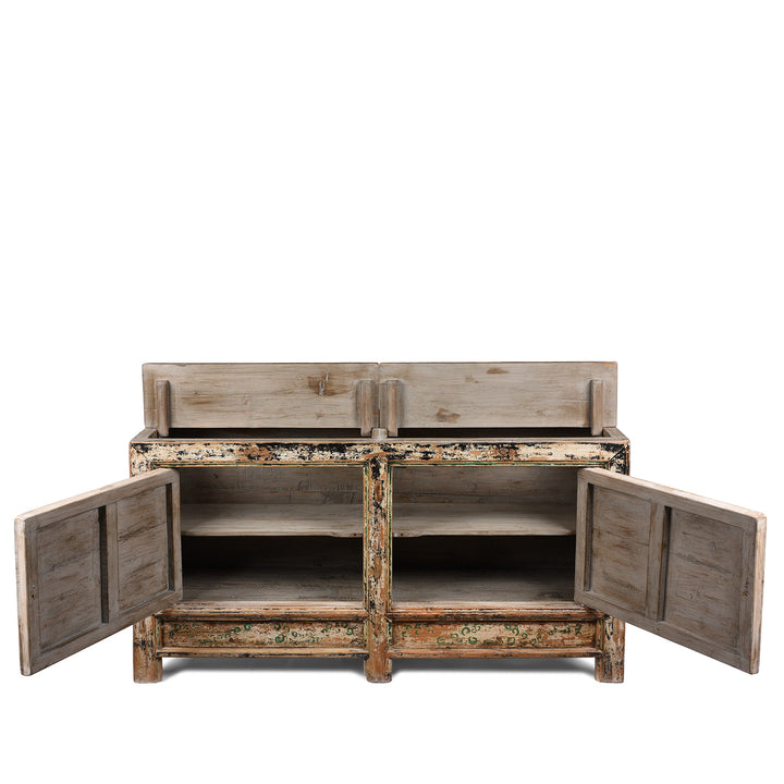 Open Doors / Hatches View Of Antique 2 Door Painted Mongolian Sideboard - Ca 1920 | Indigo Antiques