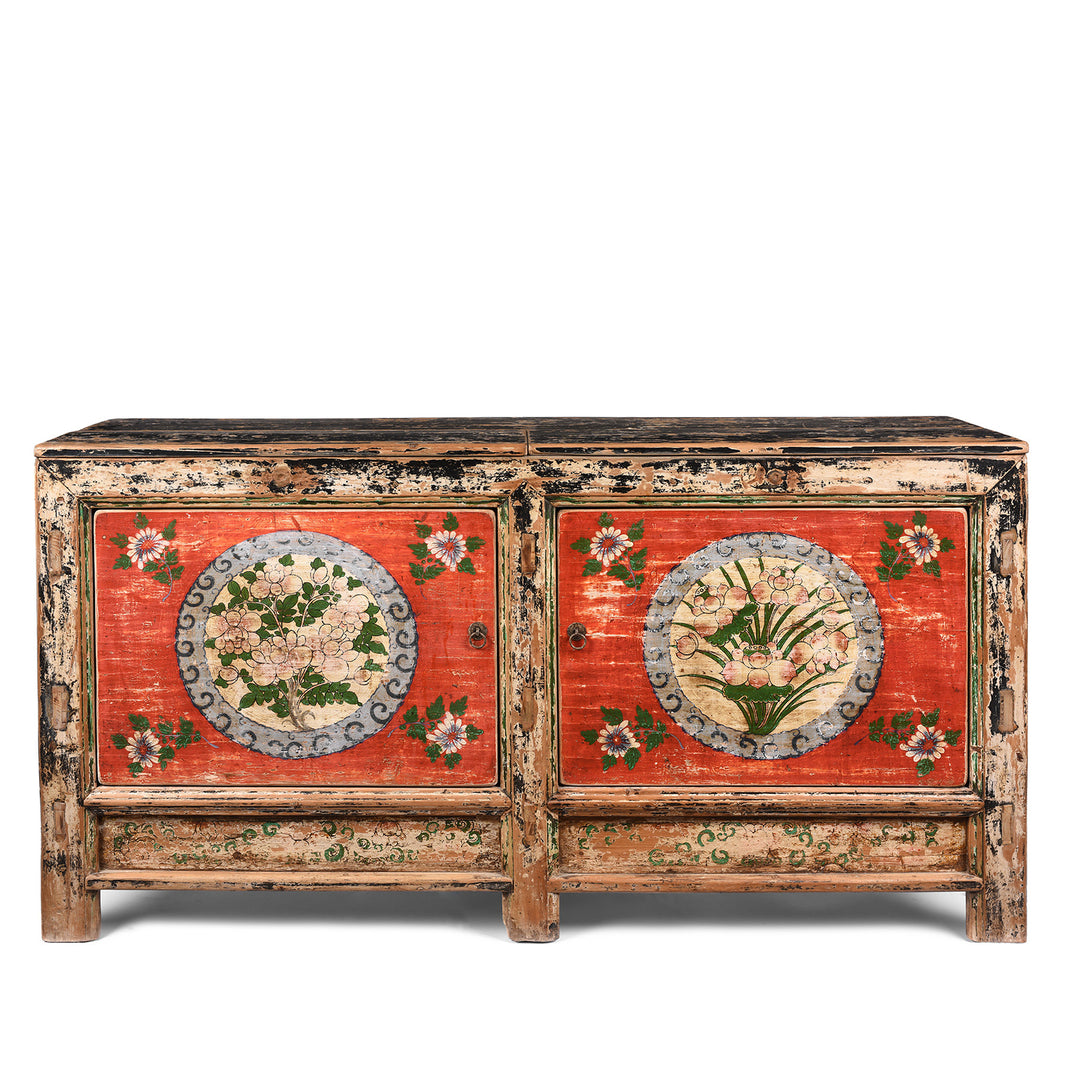 Antique 2 Door Painted Mongolian Sideboard - Ca 1920 | Indigo Antiques