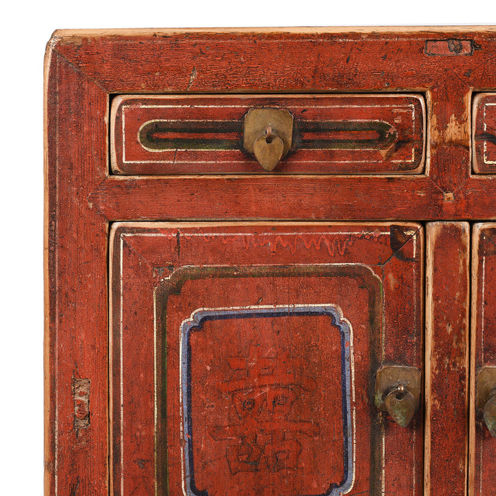 Corner Detail From Antique Painted Mongolian Cabinet - 19th Century | Indigo Antiques