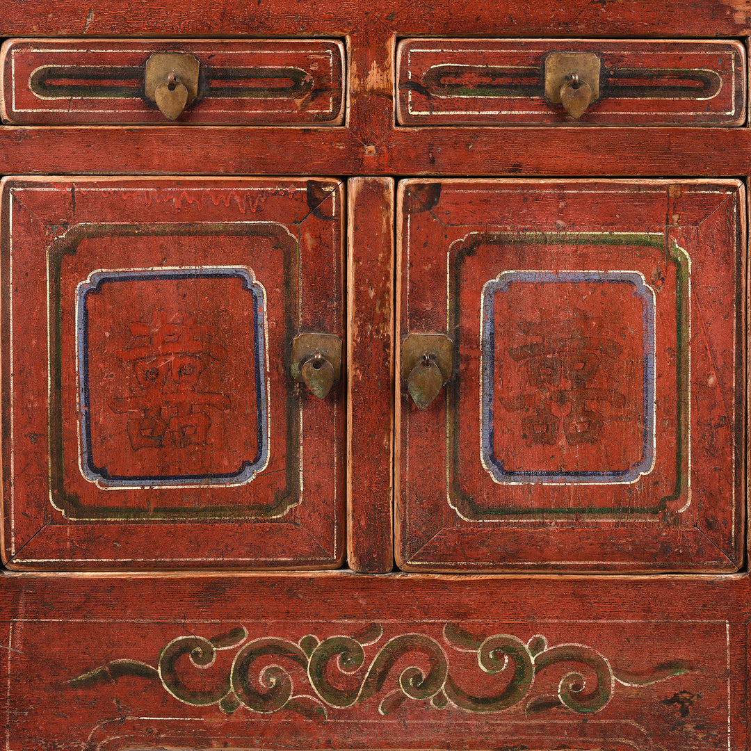Doors Detail From Antique Painted Mongolian Cabinet - 19th Century | Indigo Antiques
