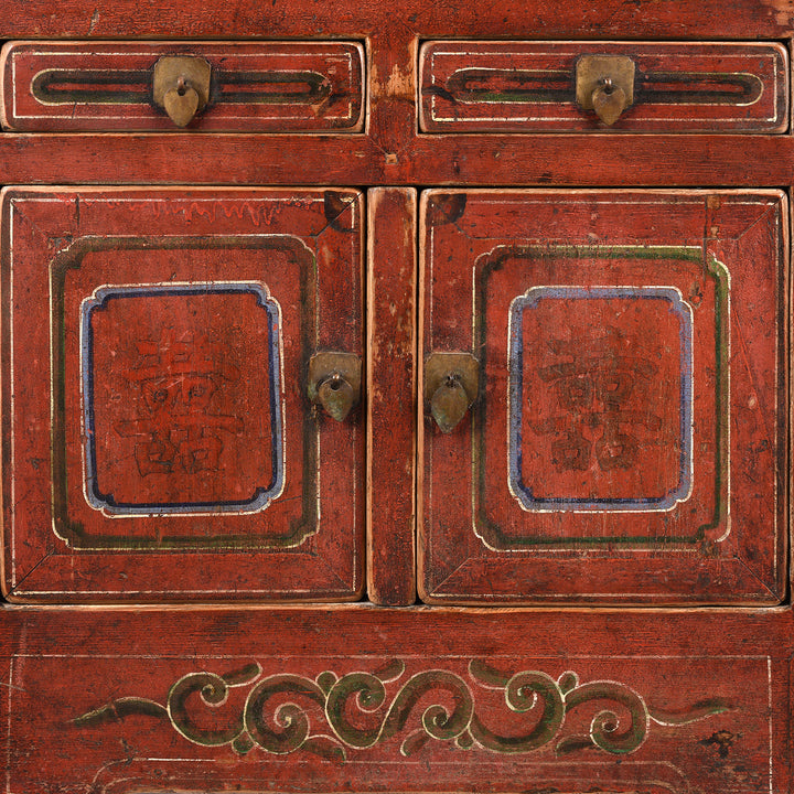Doors Detail From Antique Painted Mongolian Cabinet - 19th Century | Indigo Antiques