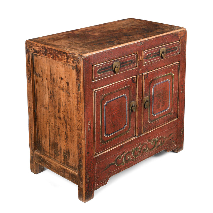 Angled View Of Antique Painted Mongolian Cabinet - 19th Century | Indigo Antiques