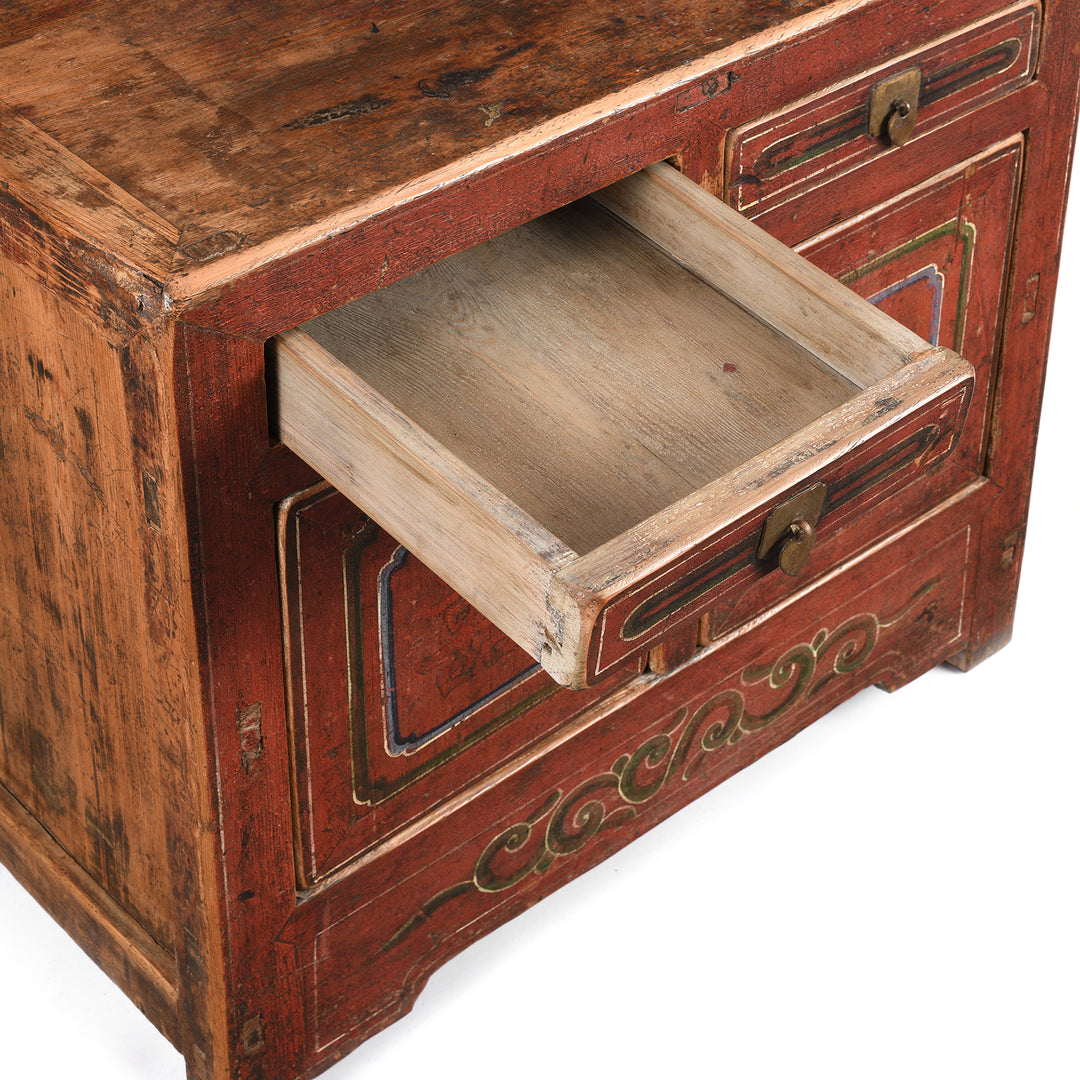 Drawer Detail From Antique Painted Mongolian Cabinet - 19th Century | Indigo Antiques