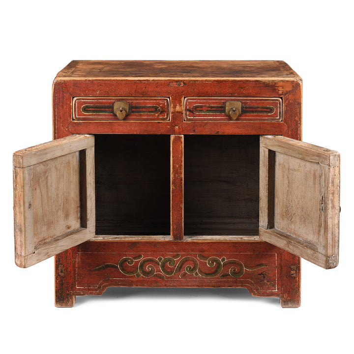 Open Doors VIew Of Antique Painted Mongolian Cabinet - 19th Century | Indigo Antiques