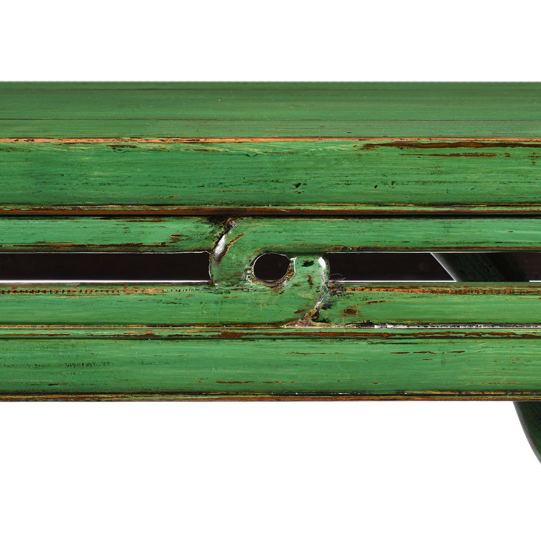 Carving Detail From Reproduction Green Lacquer Console Table | Indigo Antiques