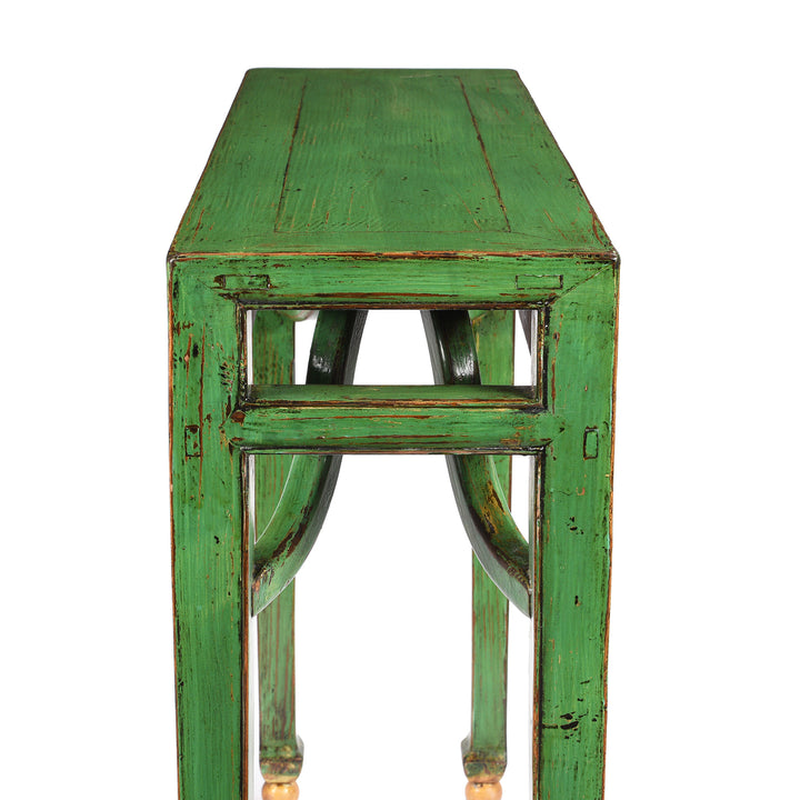 End Detail From Reproduction Green Lacquer Console Table | Indigo Antiques