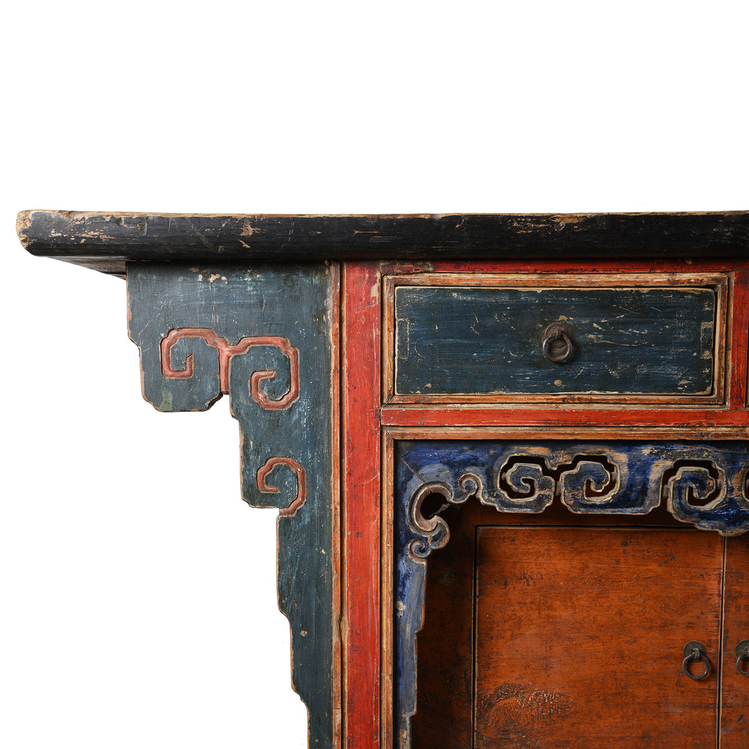 Corner Detail From Painted Mongolian Altar Cabinet - Early 19thC | Indigo Antiques