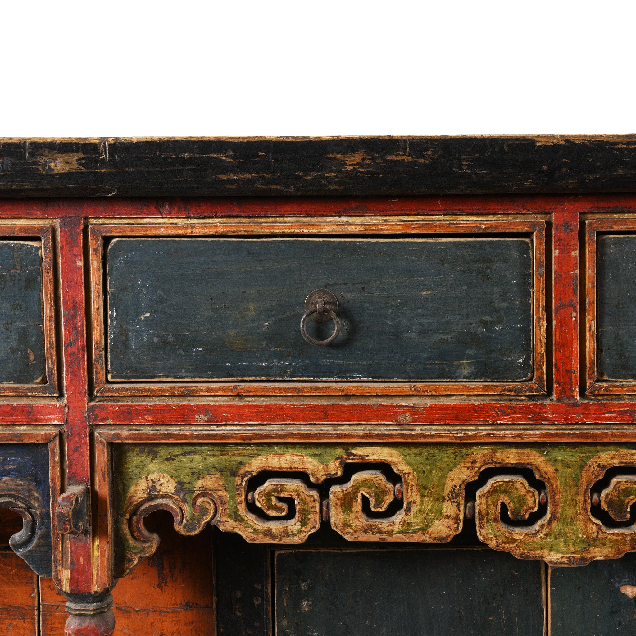 Drawer Detail From Painted Mongolian Altar Cabinet - Early 19thC | Indigo Antiques