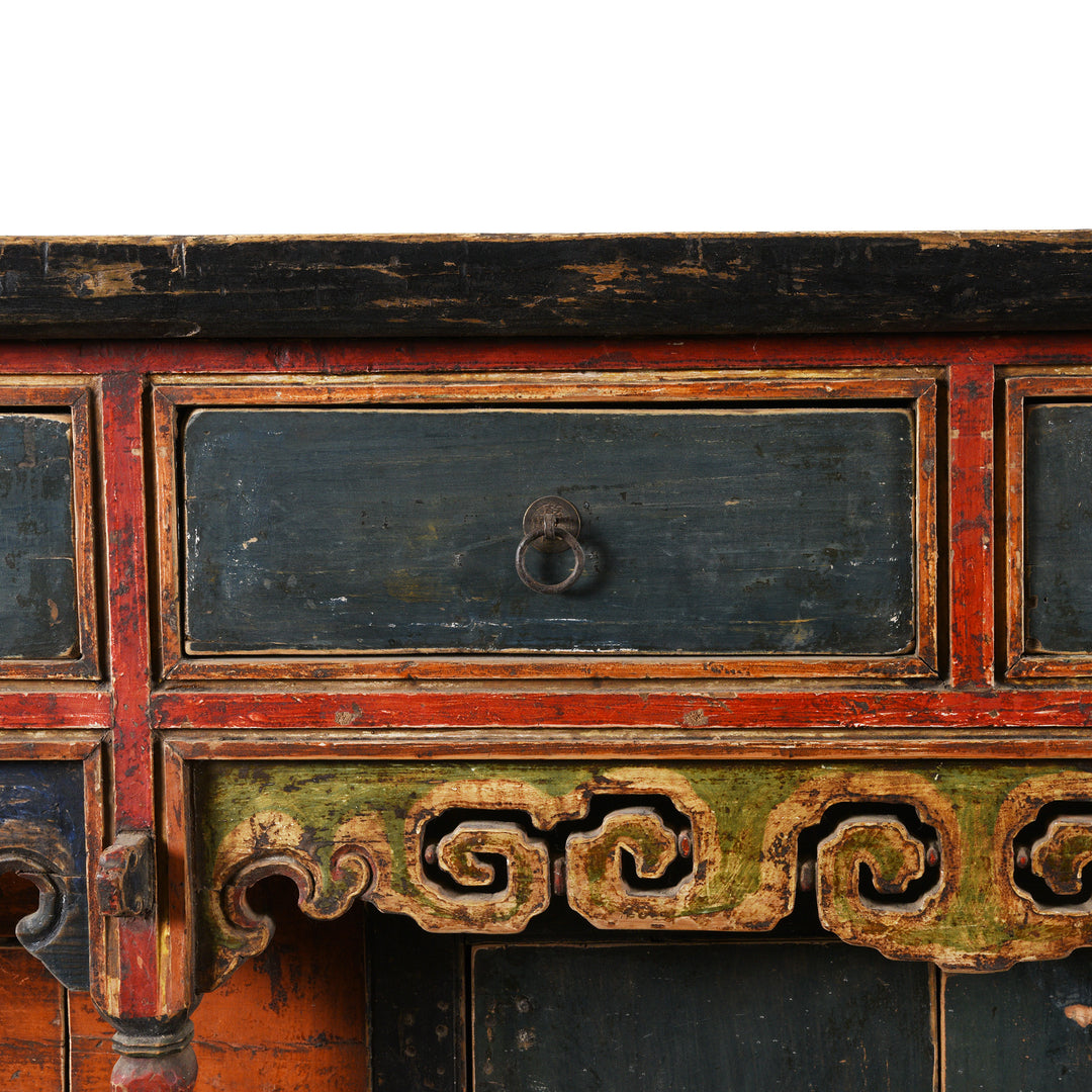Drawer Detail From Painted Mongolian Altar Cabinet - Early 19thC | Indigo Antiques
