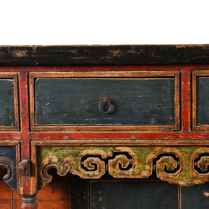 Drawer Detail From Painted Mongolian Altar Cabinet - Early 19thC | Indigo Antiques