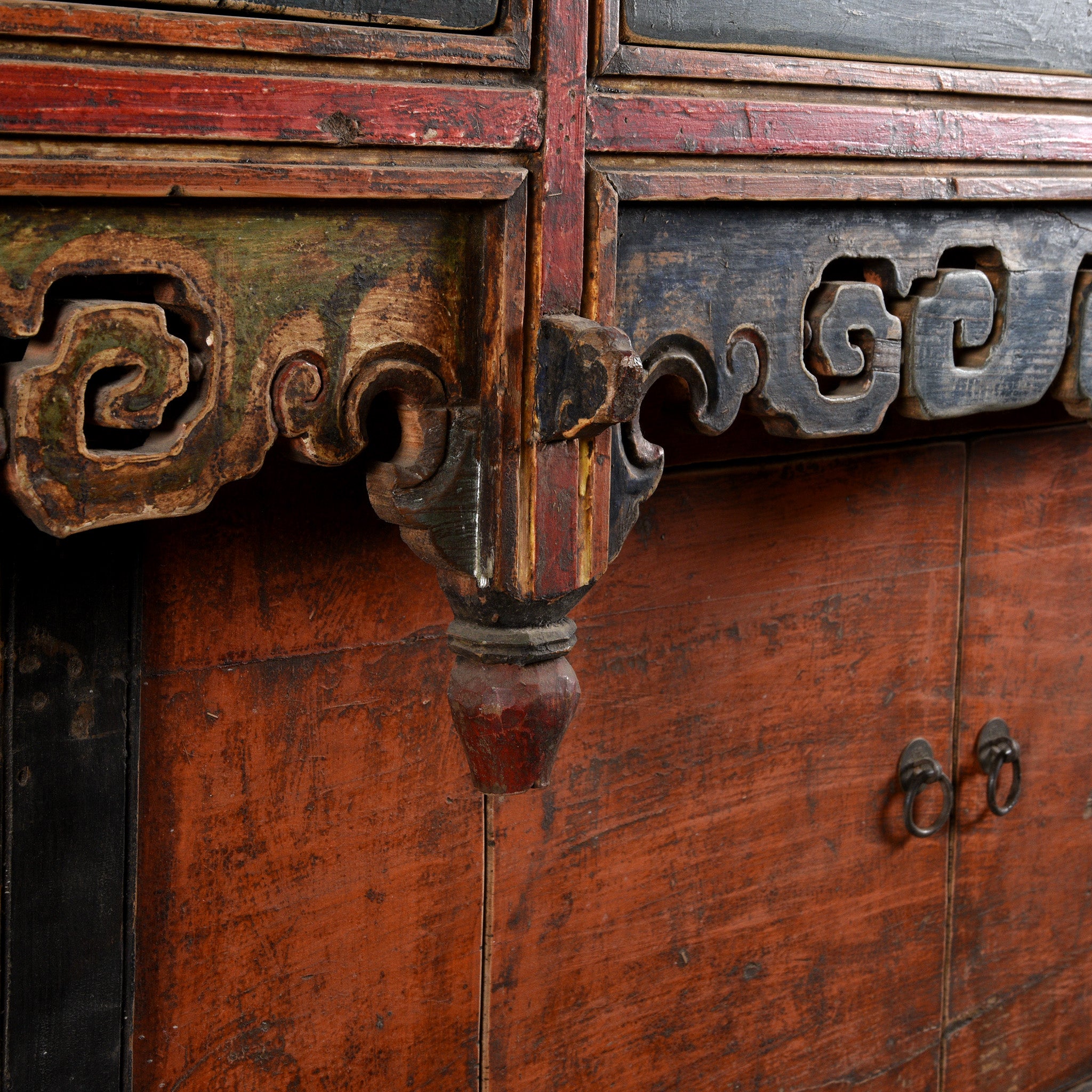 Carving Detail From Painted Mongolian Altar Cabinet - Early 19thC | Indigo Antiques