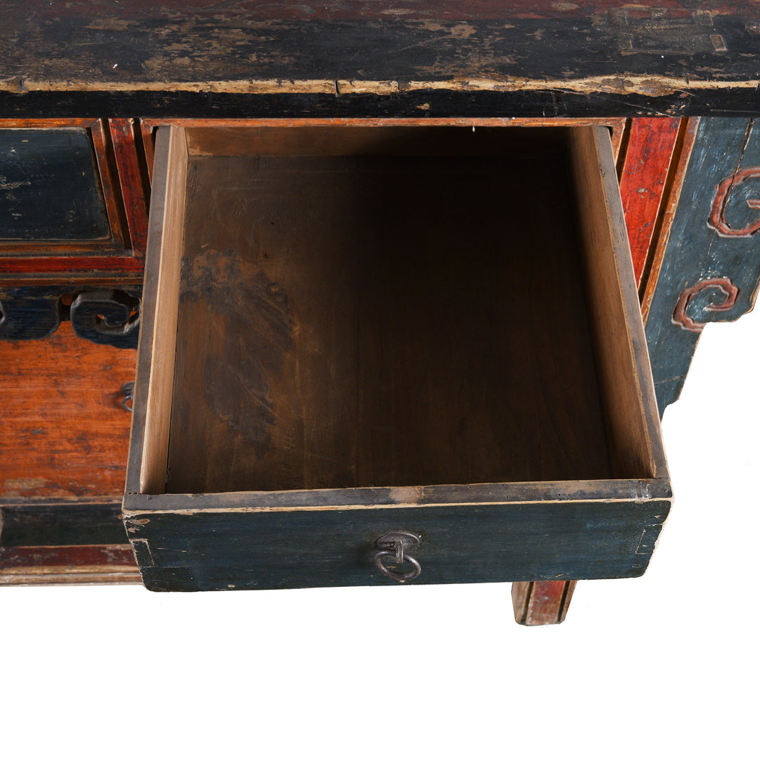 Drawer Interior Detail From Painted Mongolian Altar Cabinet - Early 19thC | Indigo Antiques