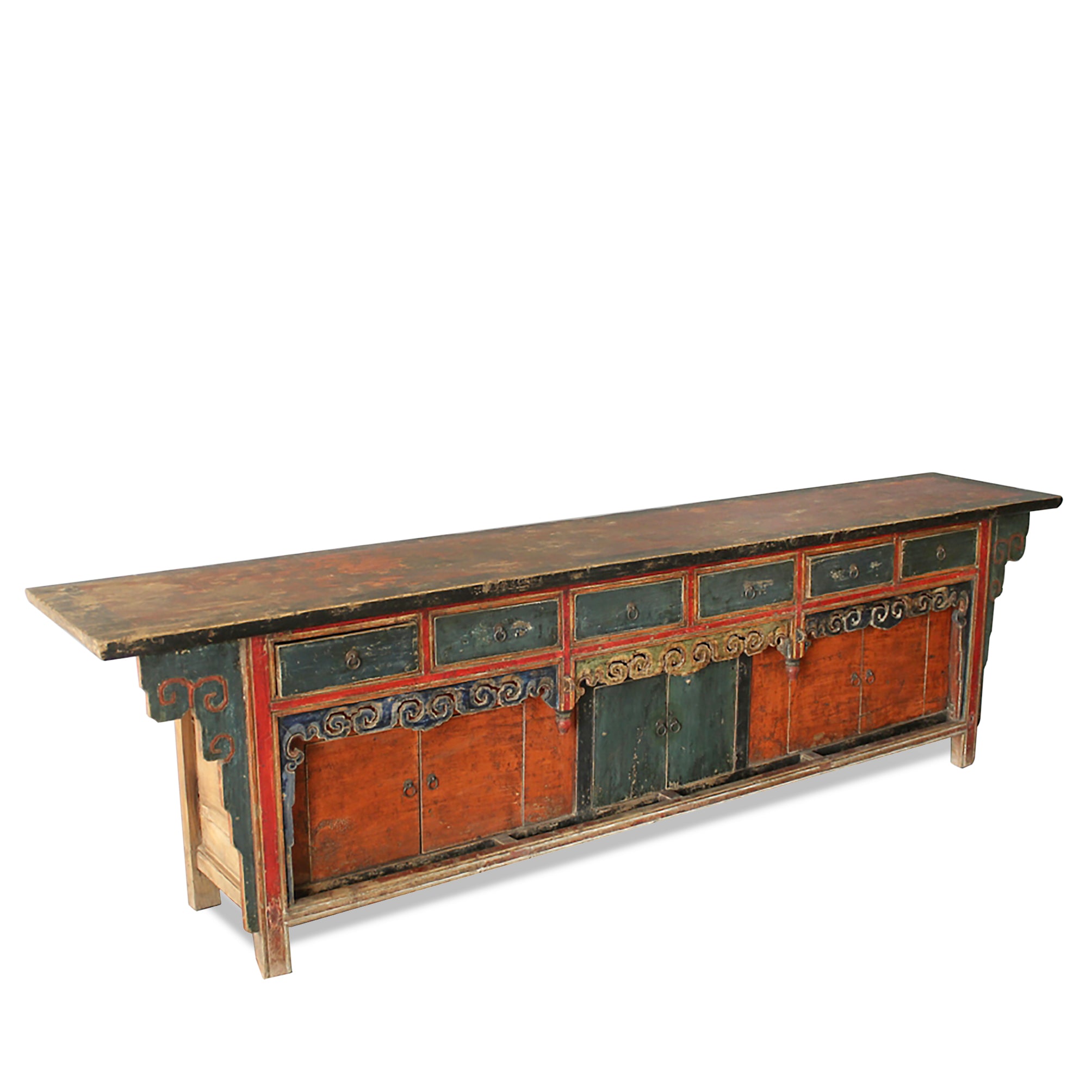 Angled View Of Painted Mongolian Altar Cabinet - Early 19thC | Indigo Antiques