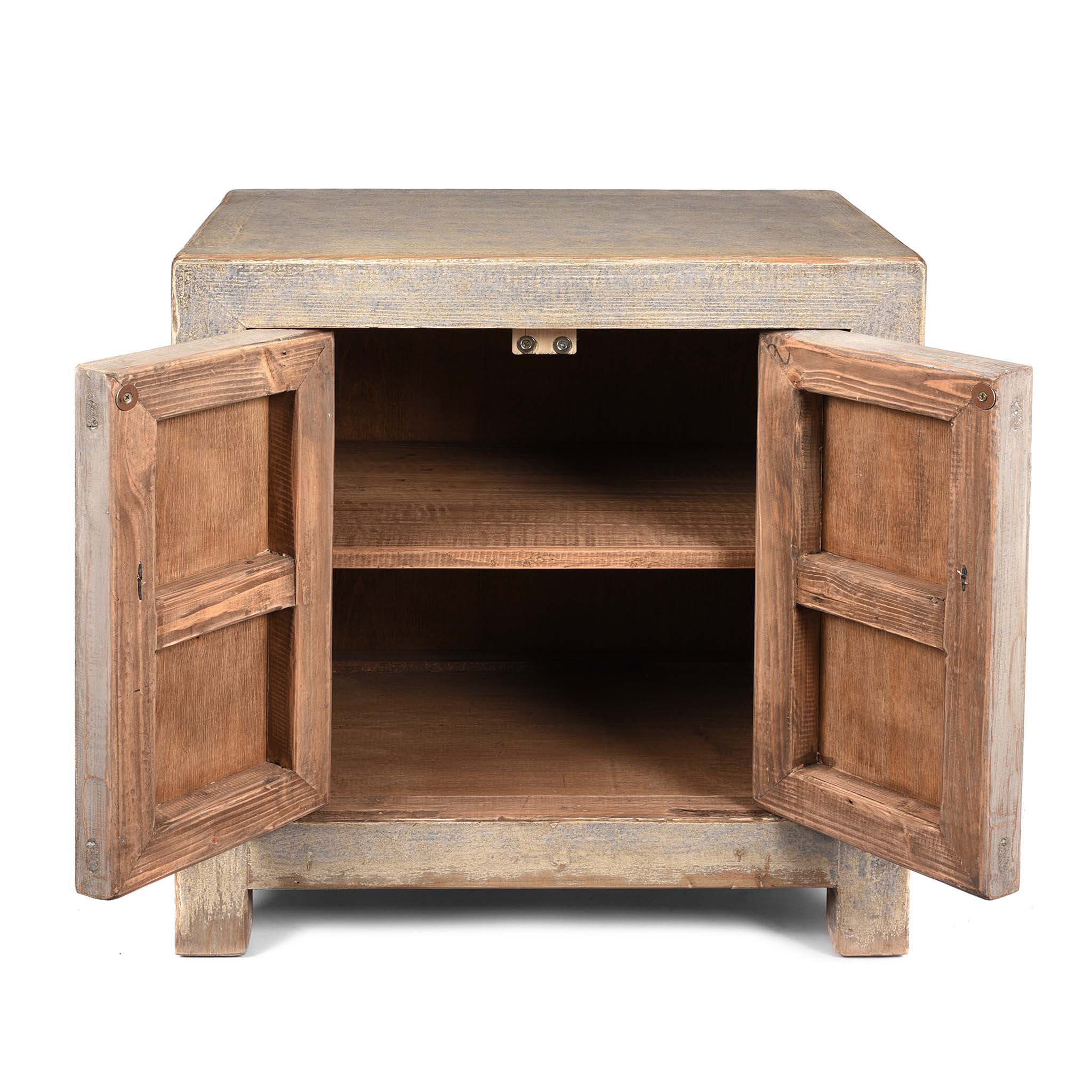 Open Doors View Of Painted Chinese Side Cabinet Made From Reclaimed Pine | Indigo Antiques
