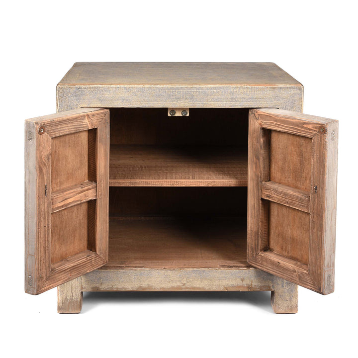 Open Doors View Of Painted Chinese Side Cabinet Made From Reclaimed Pine | Indigo Antiques