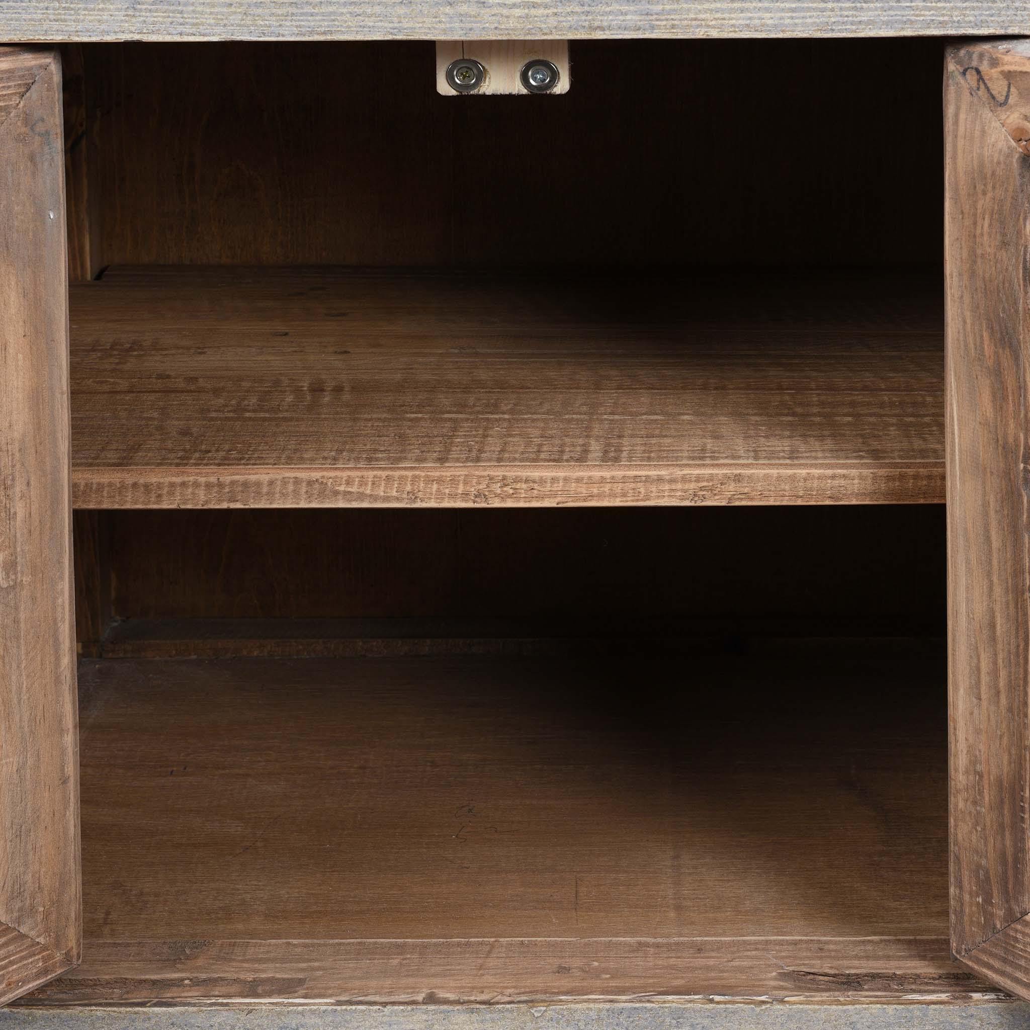 Interior Of Painted Chinese Side Cabinet Made From Reclaimed Pine | Indigo Antiques