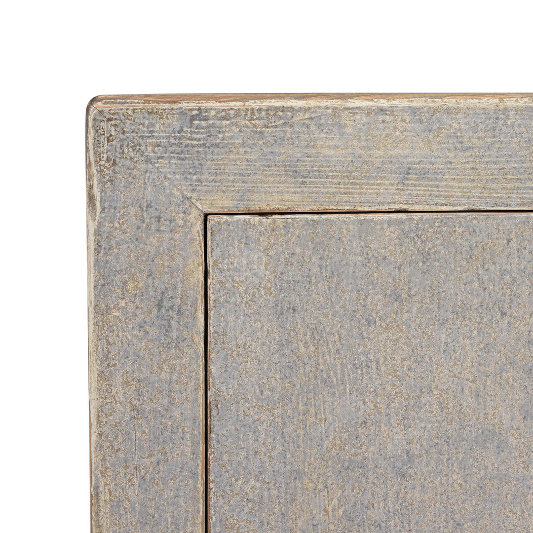 Corner Detail From Painted Chinese Side Cabinet Made From Reclaimed Pine | Indigo Antiques