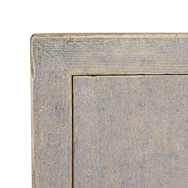 Corner Detail From Painted Chinese Side Cabinet Made From Reclaimed Pine | Indigo Antiques