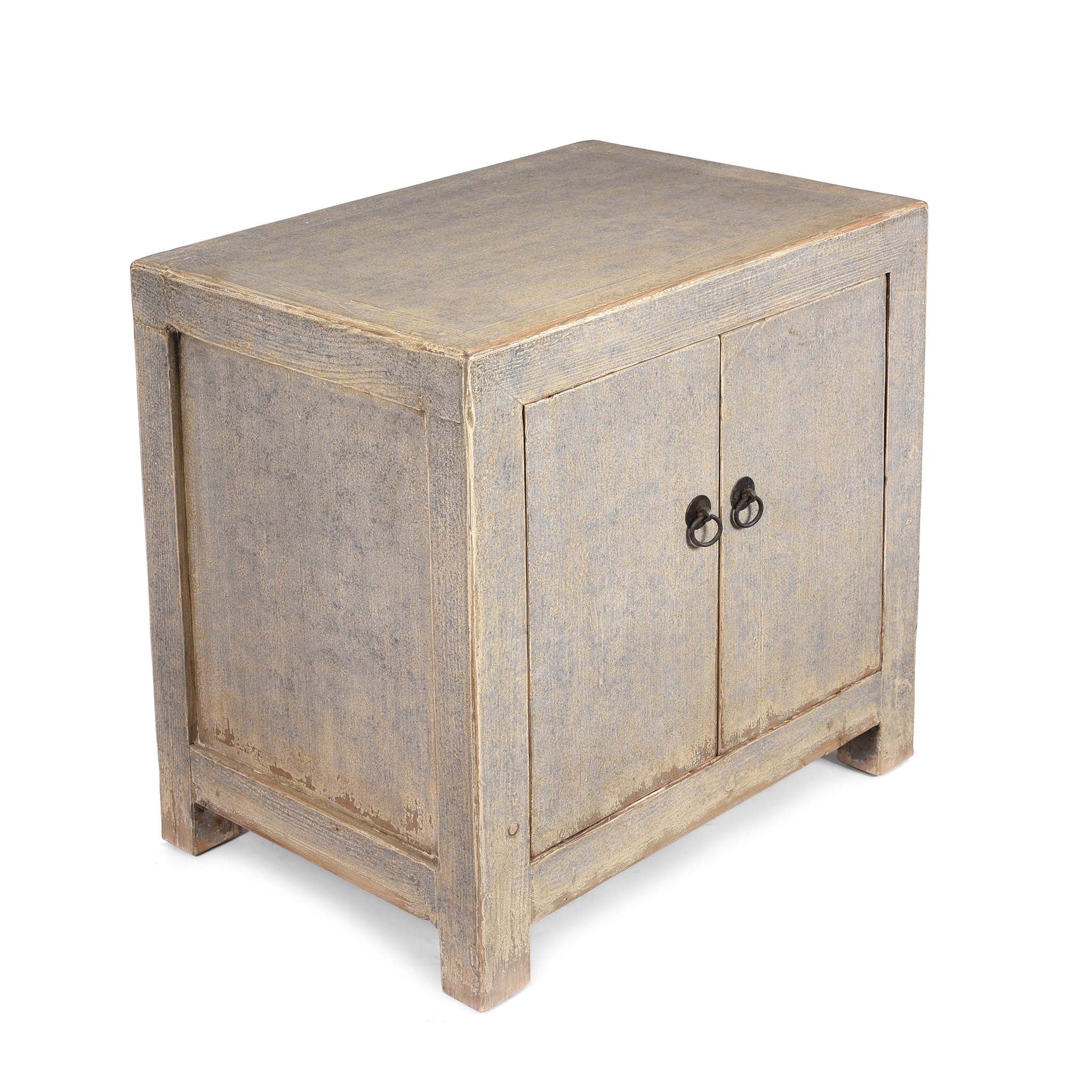 Angled View Of Painted Chinese Side Cabinet Made From Reclaimed Pine | Indigo Antiques