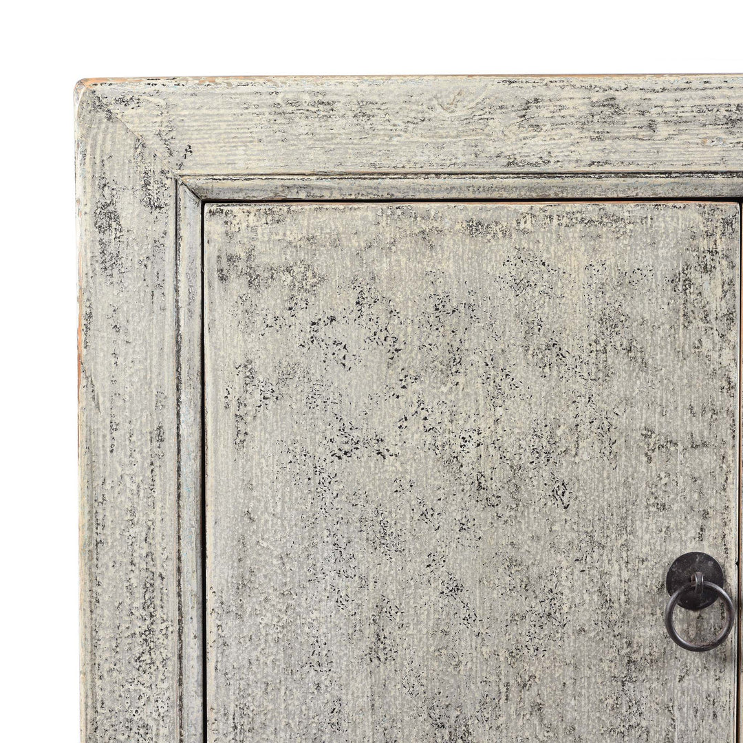 Corner View Of Painted Chinese Side Cabinet Made From Reclaimed Pine | Indigo Antiques
