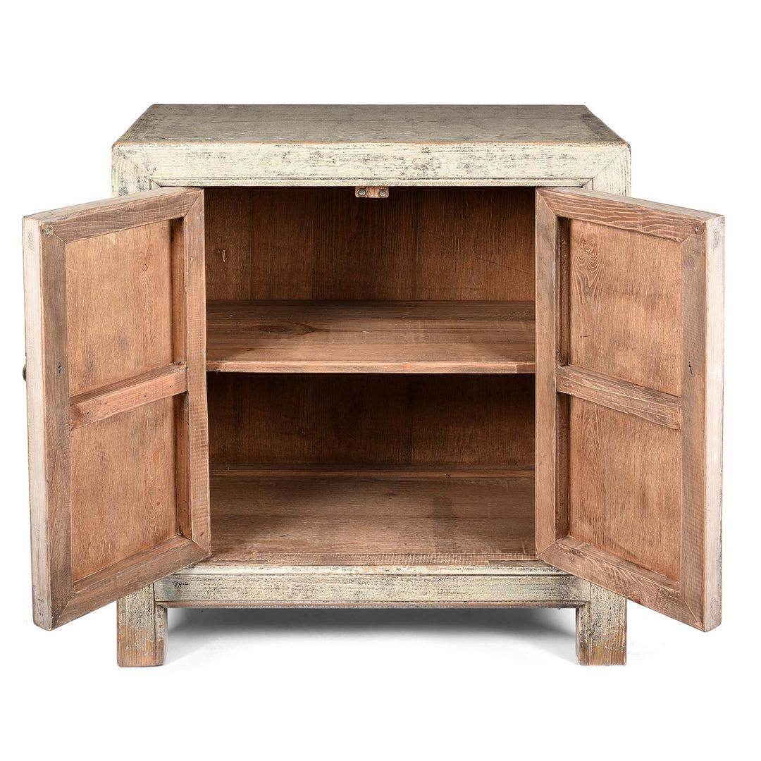 Open Doors View Of Painted Chinese Side Cabinet Made From Reclaimed Pine | Indigo Antiques
