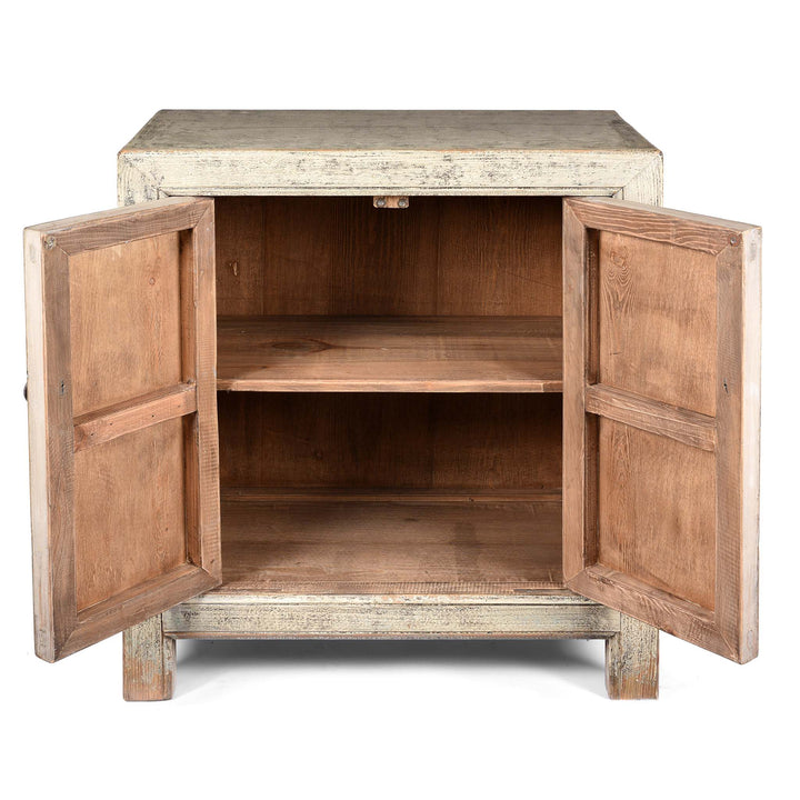 Open Doors View Of Painted Chinese Side Cabinet Made From Reclaimed Pine | Indigo Antiques
