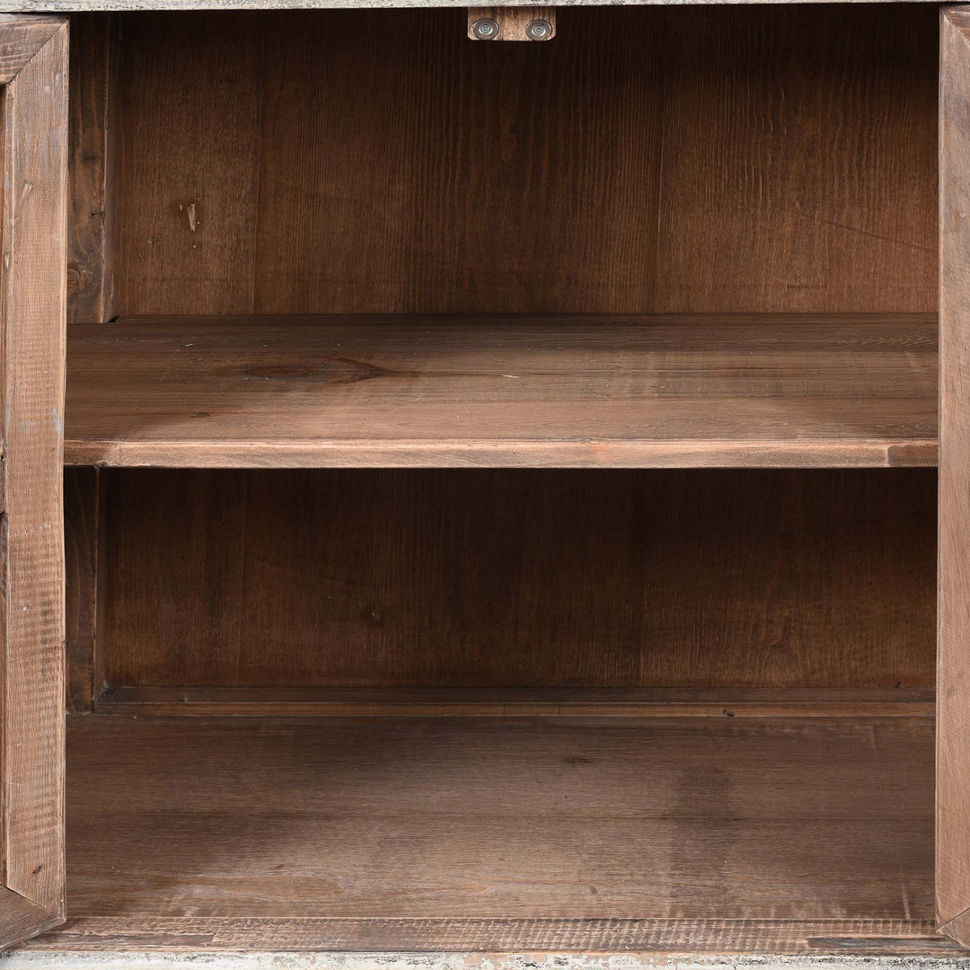 Interior Of Painted Chinese Side Cabinet Made From Reclaimed Pine | Indigo Antiques