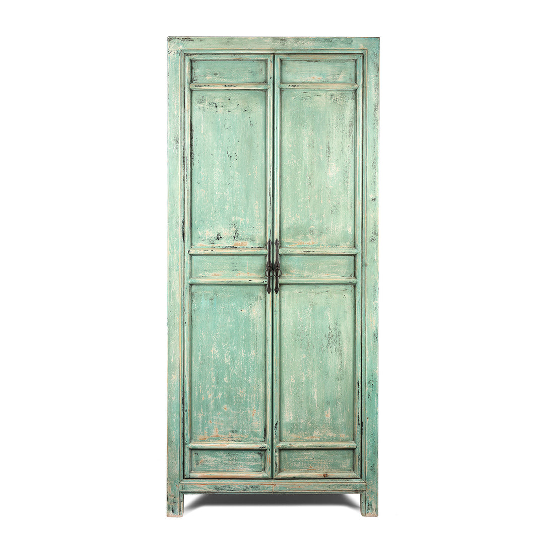 Tall Green Cabinet Made From Old Painted Pine | Indigo Antiques