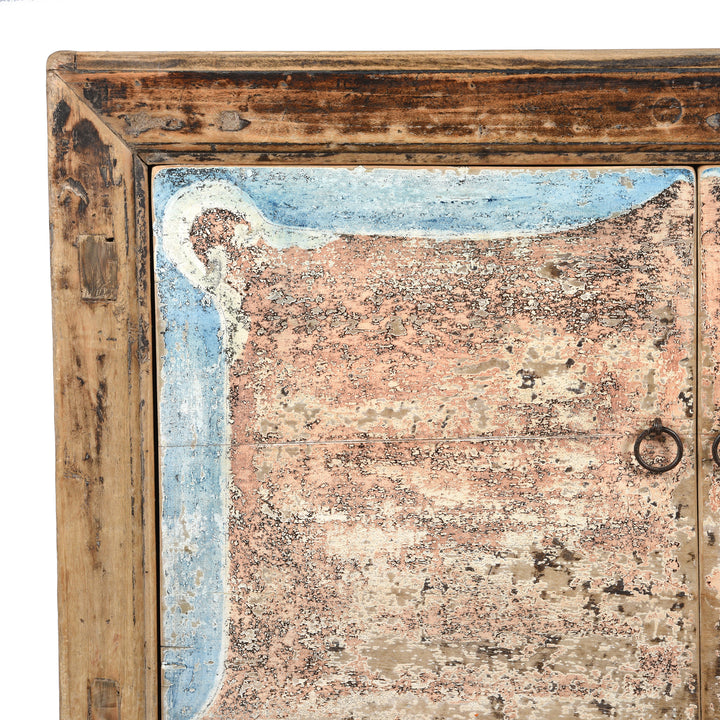 Corner Detail From 2 Door Painted Sideboard From Mongolia - Ca 1920 | Indigo Antiques