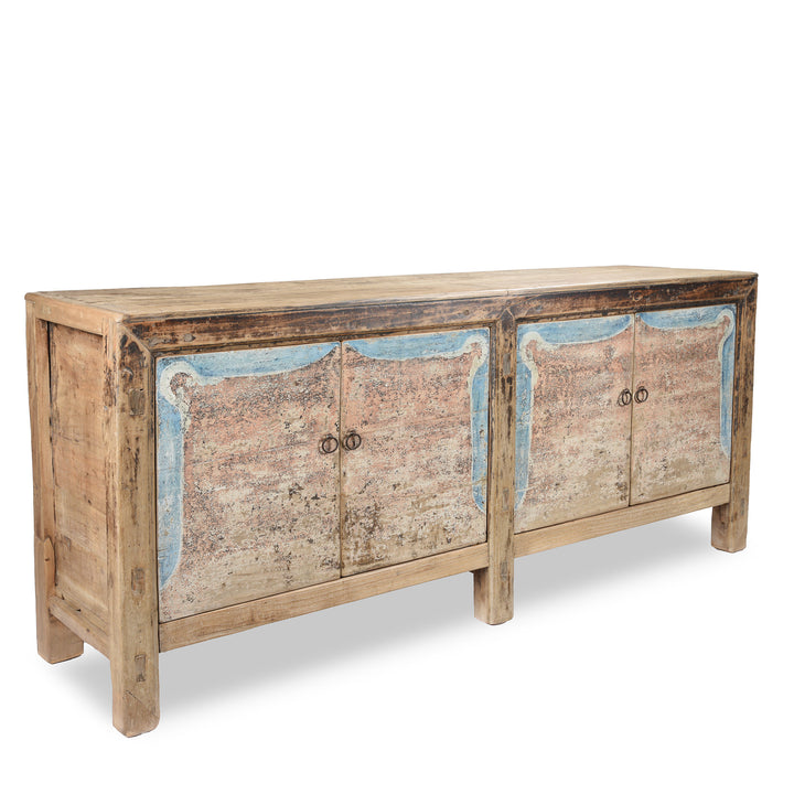 Angled View Of 2 Door Painted Sideboard From Mongolia - Ca 1920 | Indigo Antiques
