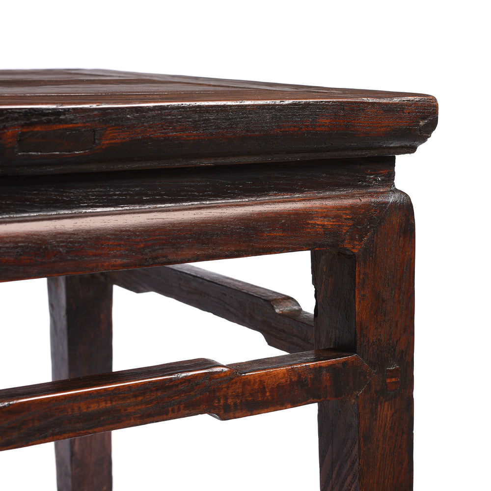 Corner Detail From Antique Chinese Elm Square Side Tables  - Ca 1920's | Indigo Antiques