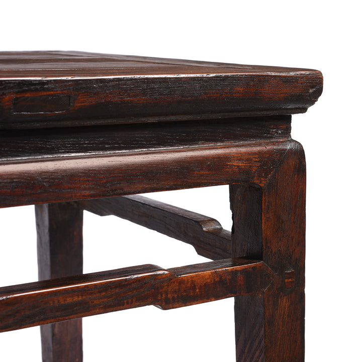 Corner Detail From Antique Chinese Elm Square Side Tables  - Ca 1920's | Indigo Antiques