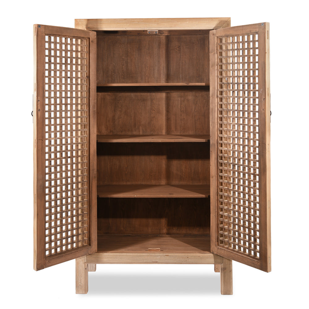 Open Detail from a Bleached Wood Lattice Noodle Cabinet Made From Reclaimed Wood | Indigo Antiques
